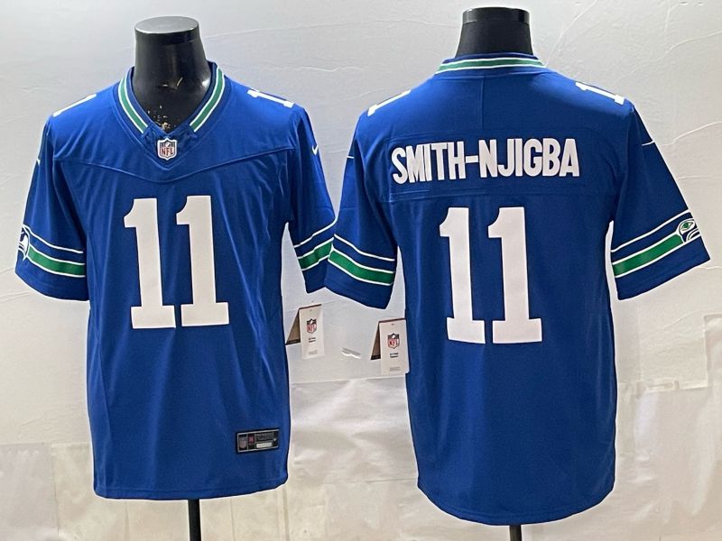 Men 2026 Seattle Seahawks  #11 Smith-njigba blue Throwback 3th generation Nike Limited NFL Jersey style 001